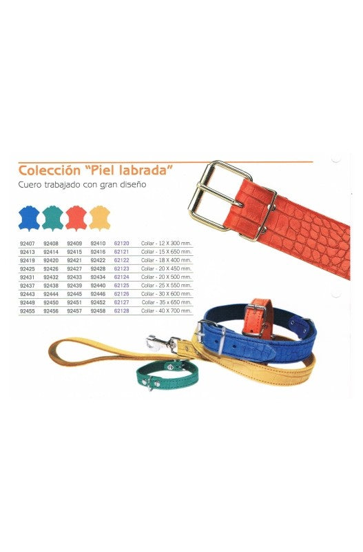 collar de piel labrado de 12x300 cm en color verde, específicamente diseñado para razas pequeñas