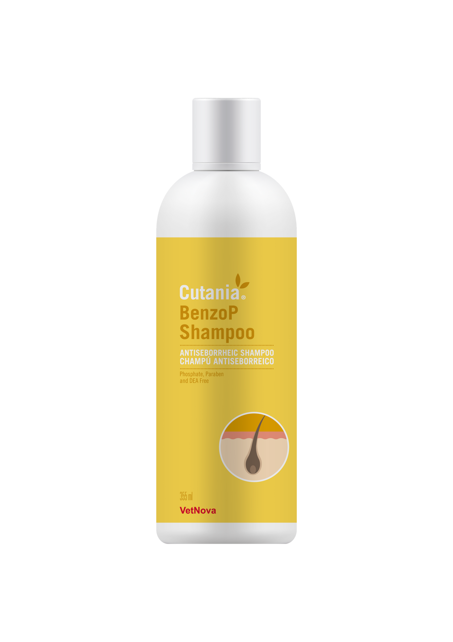 Champú dermatológico con efecto limpiador folicular para perros, gatos y caballos con peróxido de benzoilo.