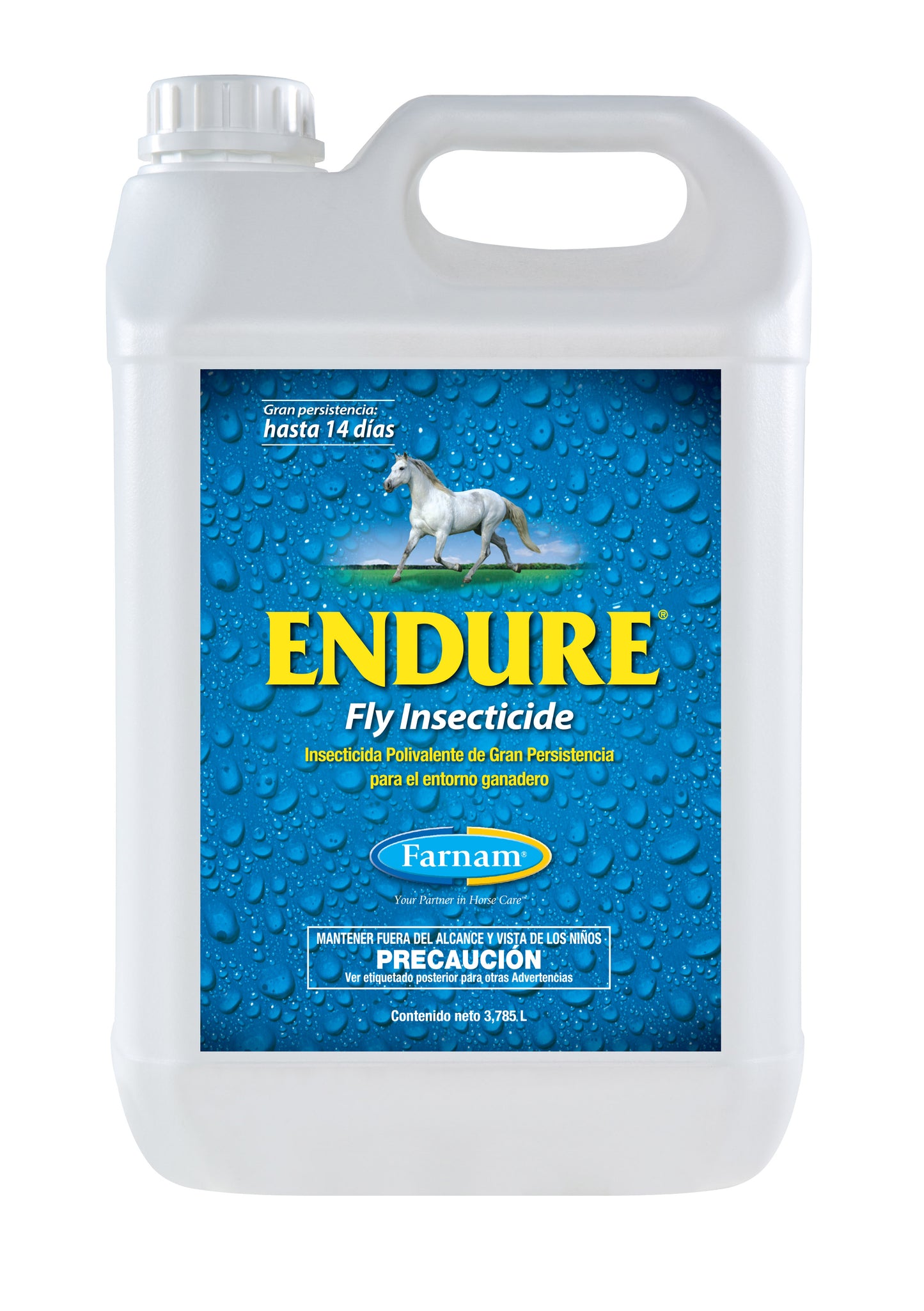 Garrafa bidón de ENDURE insecticida de 3.8 litros para la recarga de sprays antimoscas para caballos - Tienda BolyPets.
