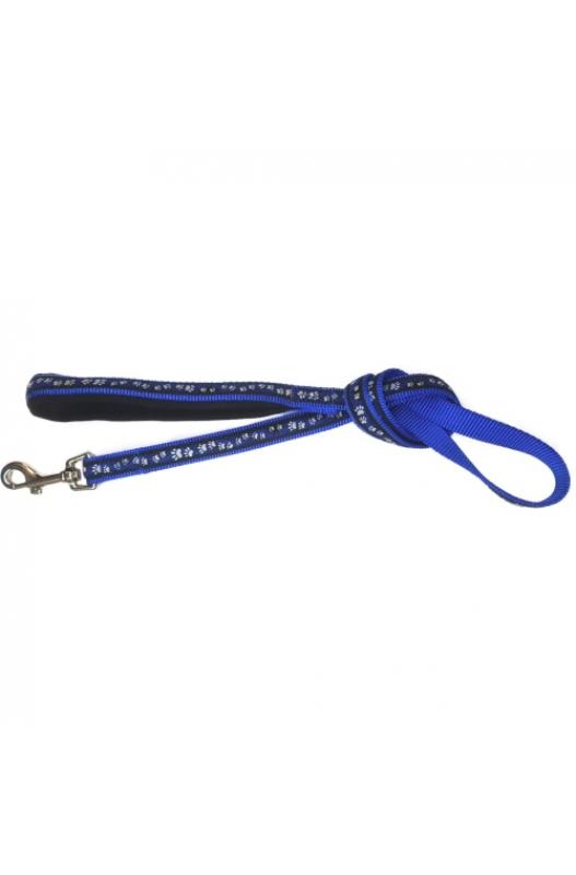 Ramal de Neopreno con diseño de Huellas color azul. Mango de neopreno y ramal de nylon .