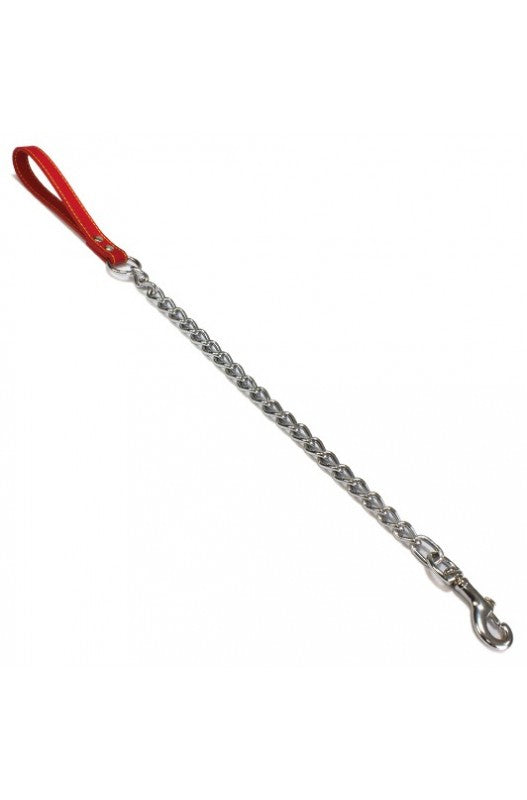 RAMAL METAL Y PIEL ROJO DE DIFERENTES MEDIDAS PARA DARLE SEGURIDAD EN LOS PASEOS CON TU PERRO GRACIAS A SU BUENA CALIDAD.