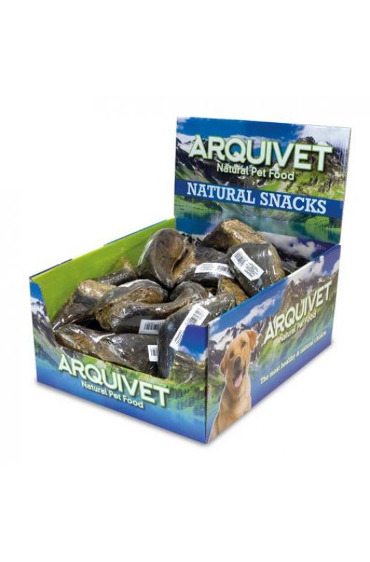 snack natural en caja expositora de 20 unidades (retractiladas) de hueso relleno de higado de búfalo.