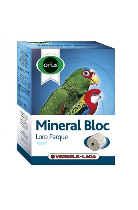 bloque de grit Orlux Mineral Bloc Loro Parque es una combinación equilibrada de diferentes tipos de grit, coral marino y silex,