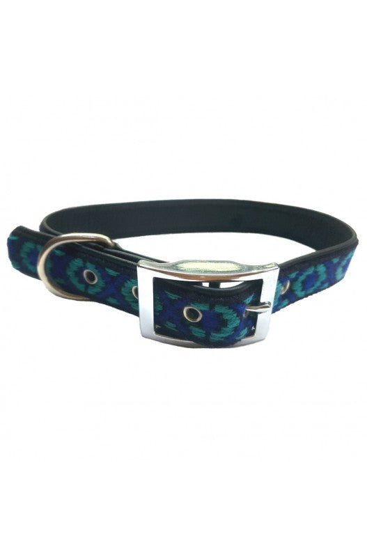 NUEVO COLLAR CUERO COMBI 25x500mm. COLOR Azul PARA PERROS