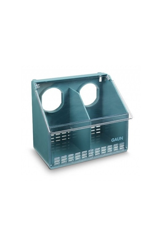 Comedero para palomas y perdices Gaun de 1 y 2 huecos en plástico y con tapa transparente - Bolypets