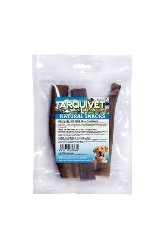 Nervio de toro extra de 12 cm completamente natural que proporciona a tu perro una perfecta higiene dental.