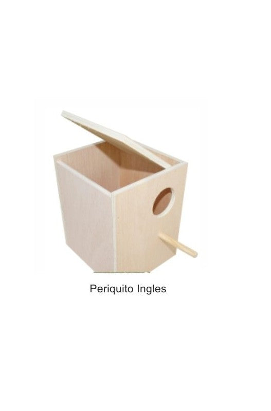Nido para periquito ingles madera natural.