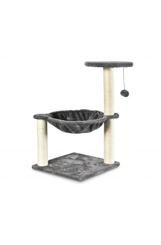 rascador para gatos Olive mide 66 cm y tiene dos alturas. Una para que el gato descanse y otra para que el gato juegue. Una pelotita de pelo colgante sirve para que el gato juegue en lo alto del rascador.