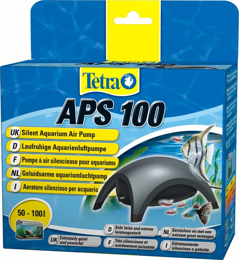 Aireador TetraTec APS100 50-100 l Bombas de aire extremadamente silenciosas y fiables. Característcas: Con cámaras que amortiguan el sonido y por tanto funcionamiento silencioso