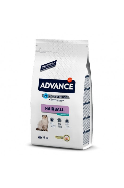 Alimento de alta gama indicado para gatos esteriizados con problemas de formación de bolas de pelo que: -Ayuda a prevenir la obesidad en gatos esterilizados