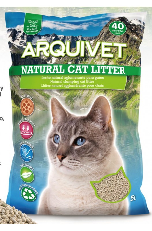 Natural Cat Litter es un nuevo lecho natural aglomerante para gatos elaborado a base de madera de pino y arcilla de bentonita, su presentación es de granulado cilíndrico.