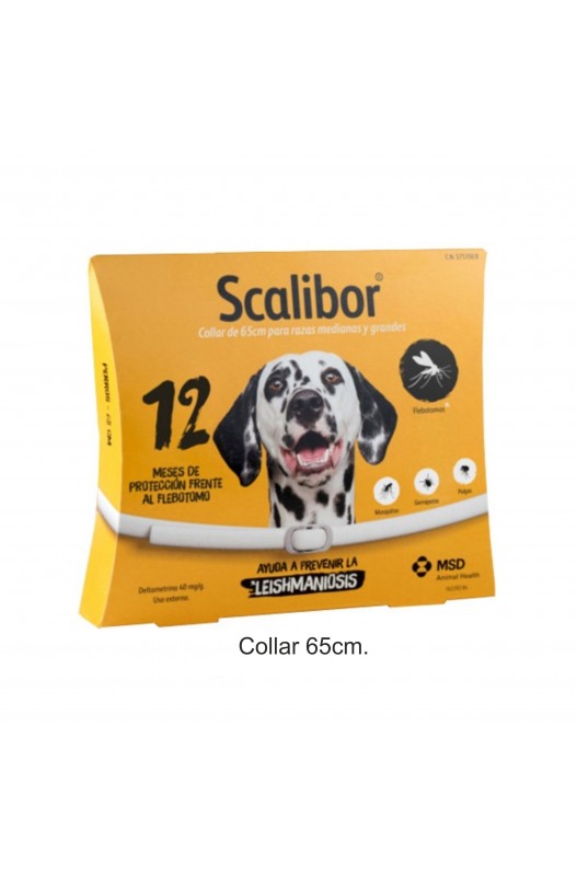 Collar Scalibor es el primer antiparasitario para perros del mercado que protege de los mosquitos del género flebotomo, garrapatas y pulgas hasta un periodo de 12 meses (12 meses frente a flebotomos, 6 frente a garrapatas y hasta 4 meses frente a pulgas). Su composición especial presenta un efecto repelente contra los flebotomos (agente transmisor de la Leishmaniosis) y culícidos del complejo Culex pipiens (agente transmisor de la dirofilariosis canina o "gusanos del corazón"). Este collar antiparasitario