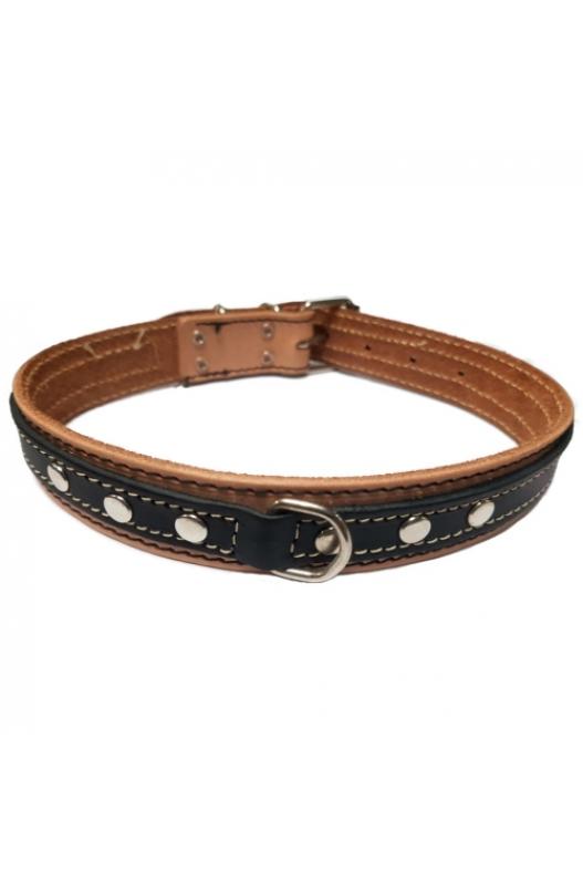 El collar de cuero doble 30x650mm en colores natural/negro es una excelente opción para perros de tamaño grande o razas fuertes que requieren un collar resistente y cómodo. Este modelo combina la durabilidad y flexibilidad del cuero con un diseño funcional y estéticamente atractivo.