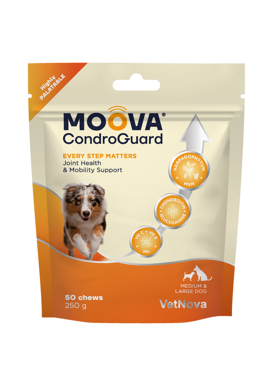 MOOVA® CondroGuard Medium & Large dogs para contribuir a la óptima movilidad y calidad de vida de perros y gatos.