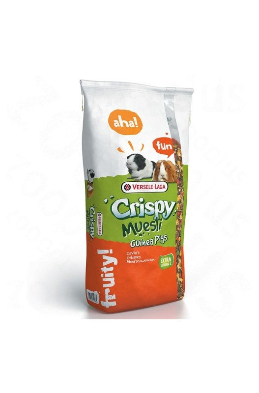 El Crispy Muesli para Cobayas 20 kg de Versele-Laga es un alimento completo y equilibrado, diseñado especialmente para satisfacer las necesidades nutricionales de las cobayas. Este producto combina una mezcla variada de ingredientes naturales ricos en fibra y vitamina C, esenciales para la salud y el bienestar de estas mascotas.

Características principales
Alimento completo y equilibrado:

Formulado específicamente para cobayas, cubriendo sus requerimientos nutricionales diarios.
Rico en vitamina C: