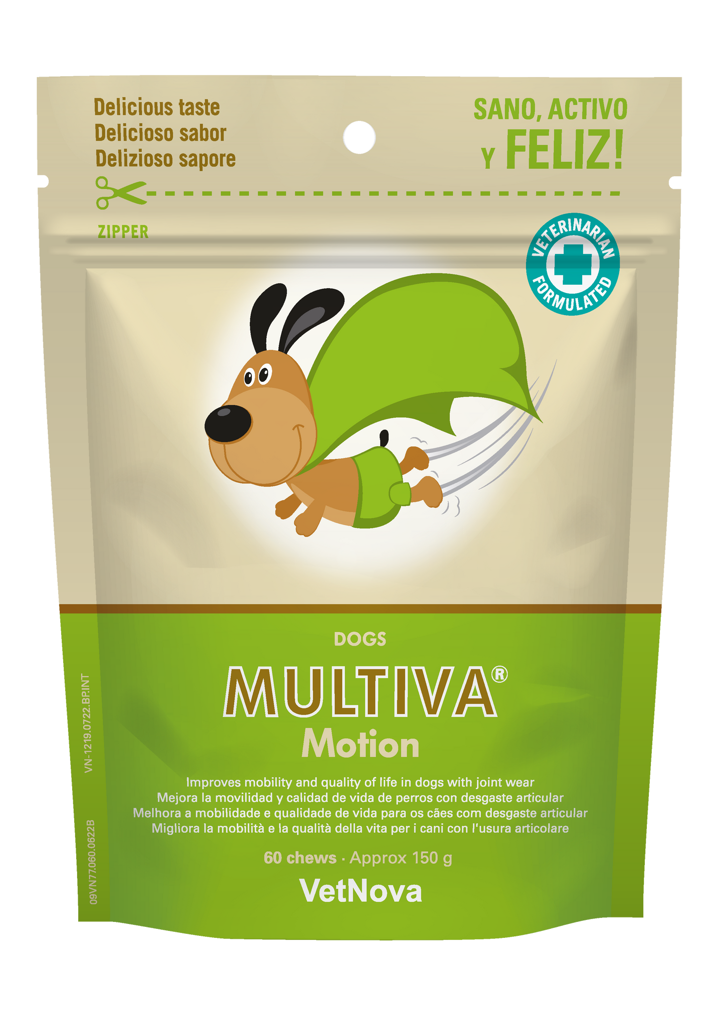 Suplemento enriquecido con MSM para promover la movilidad y el bienestar de las articulaciones en perros. Formula masticable altamente palatable
