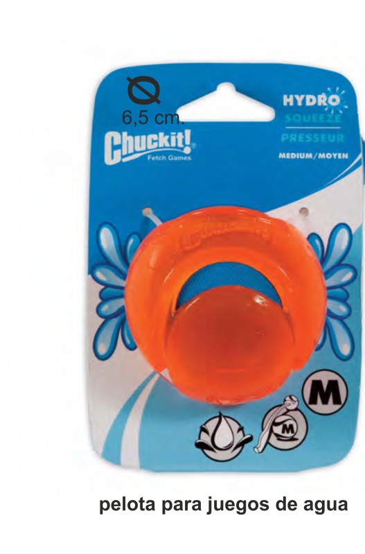 pelota hecha de una espuma especial que absorbe el agua y que salpicará de agua a tu perro cuando la muerda o la cace al vuelo.