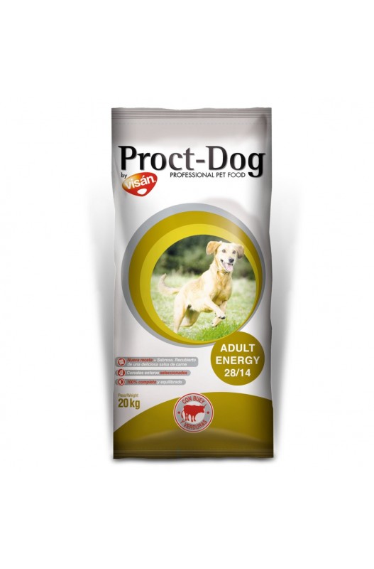 Proct Dog Adult Energy, es un alimento completo y equilibrado para perros adultos de cualquier raza con mayores necesidades energéticas como consecuencia de estrés,