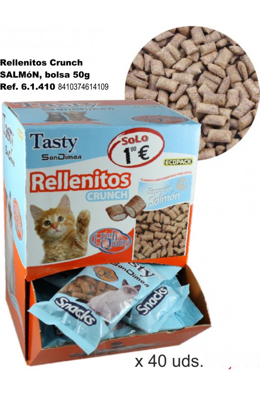 premios Rellenito Crunch Cat son ideales para consentir a tu gato, ya que están elaborados con delicioso salmón.