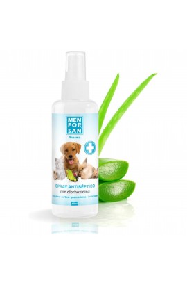 Spray Antiséptico con Clorhexidina 60 ml de Menforsan es un producto formulado para la desinfección y limpieza de heridas superficiales en mascotas,