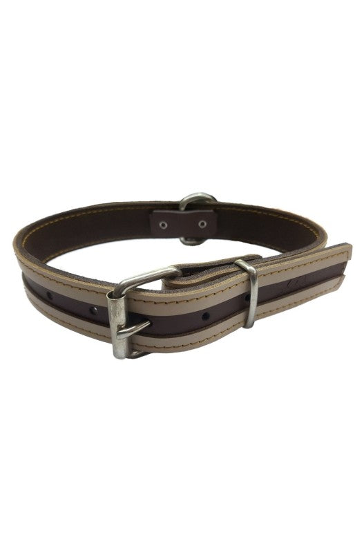 collar combina cuero genuino en tonos marrón y beige