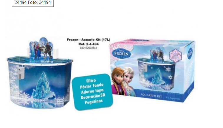 Acuario Kit Frozen! Con capacidad de 17 litros y decoraciones inspiradas en la exitosa película de Disney, este acuario temático es perfecto para niños y fanáticos de Frozen que buscan combinar diversión y funcionalidad.