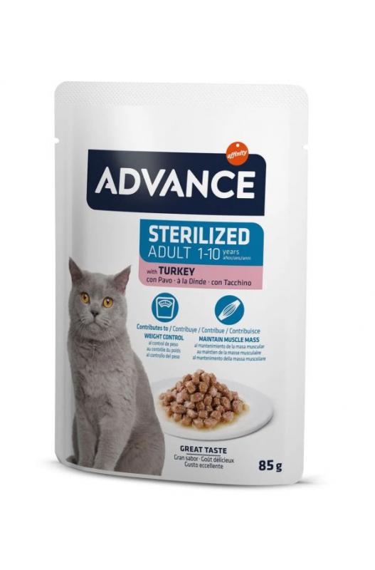 alimento específico adaptado a sus necesidades que le ayude a mantener una condición corporal ideal. ADVANCE Wet Sterilized es un alimento húmedo completo y equilibrado formulado específicamente para cubrir las necesidades de los gatos adultos esterilizados.