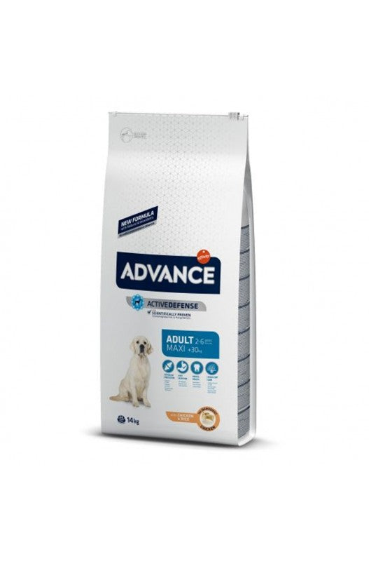 alimento para perros adultos de raza grande de 2 a 6 años.
salud intestinal corazón saludable, protege los dientes físico atlético 
Advance Maxi Adult con Pollo