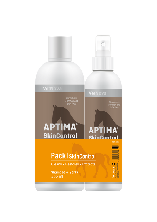 Champú y spray dermatológicos caballos,  con propiedades secantes, lipolíticas y queratolíticas | cuidados del pelo y piel caballos-Bolypets 
