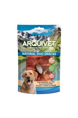 Aros masticables con pato, perfectos como premio para nuestro perro a la vez que cuidan de sus dientes y encías.