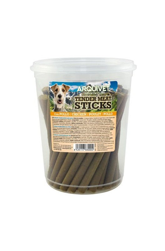 Sticks de pollo para perros. Para utilizarlos como premio, snack de bienvenida o como recompensa durante el entrenamiento, limpia los dientes y refuerza la mandíbula. Alimento complementario para perros