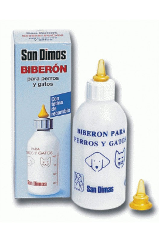 Este set de biberón San Dimas con dos tetinas es perfecto para alimentar a pequeños cachorritos y gatitos de corta edad.