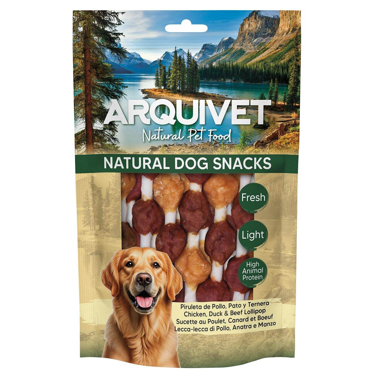 Premios piruleta para perros con pollo pato y ternera | Snacks y recompensas Arquivet - En bolypets.com