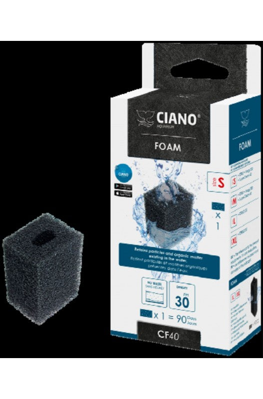 El cartucho esponja Ciano M CF80 es un repuesto diseñado específicamente para los sistemas de filtración de los acuarios Ciano, asegurando una buena calidad del agua para la salud de los peces y plantas.