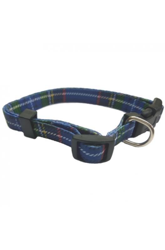 collar de nylon azul con diseño escocés