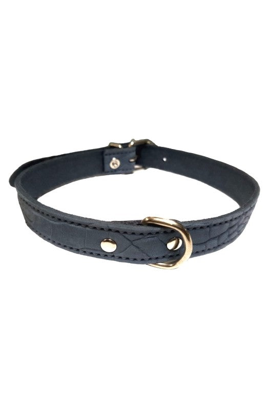 collar de piel labrada azul