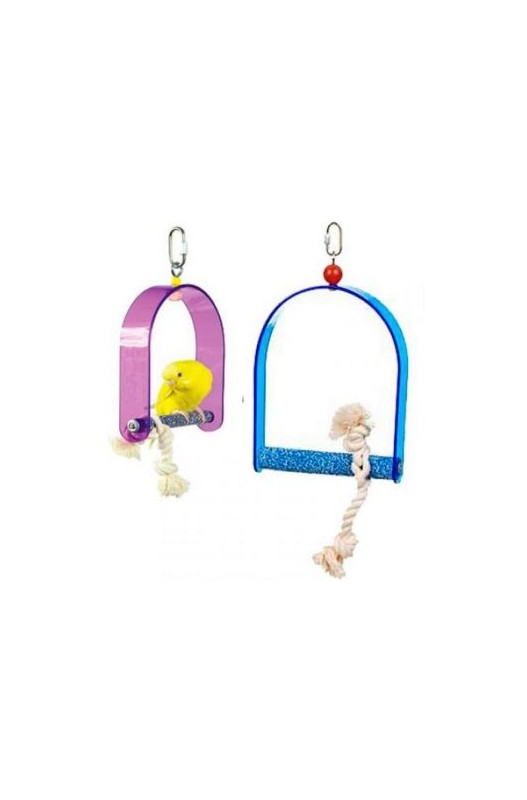 Columpio acrílico con percha limauñas. Válido para loros pequeños como ninfas,