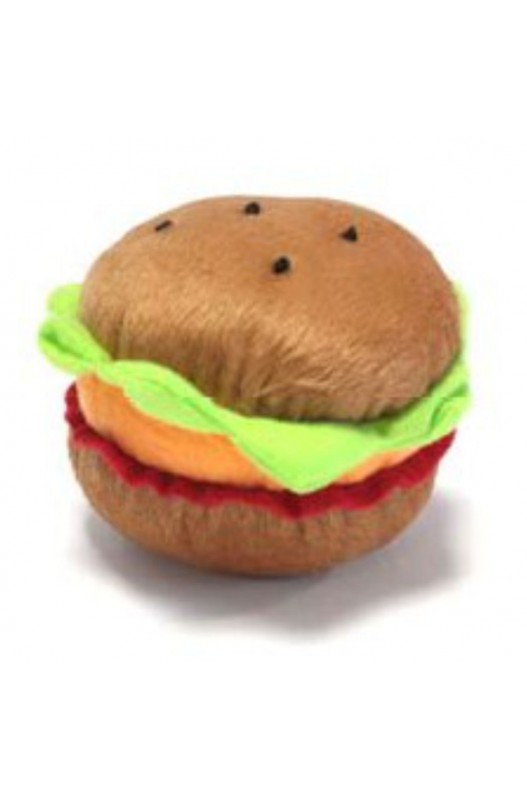 Juguete de peluche en forma de hamburguesa.