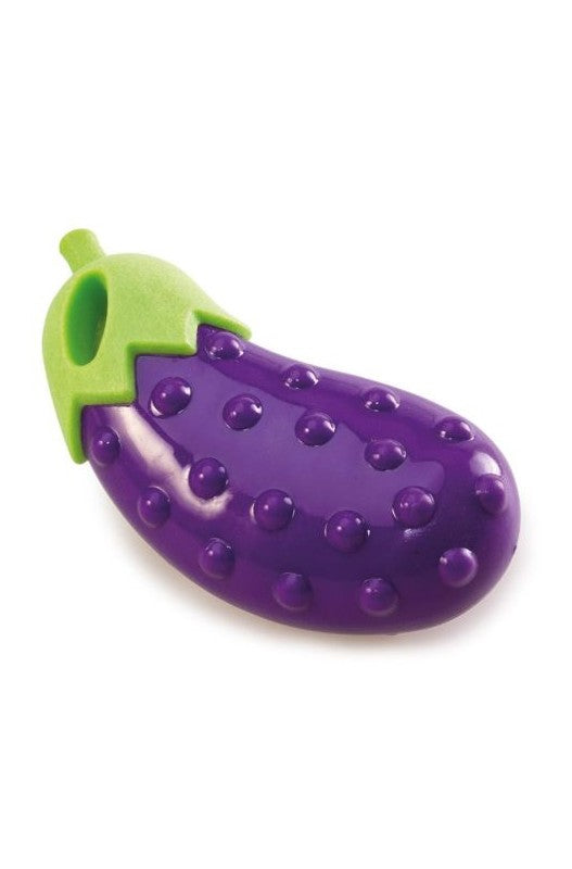 Juguete para perros, en forma de berenjena. Con sonido cuando se presiona. Ideal para ser lanzada y que el perro vaya a buscarla y nos lo traiga.