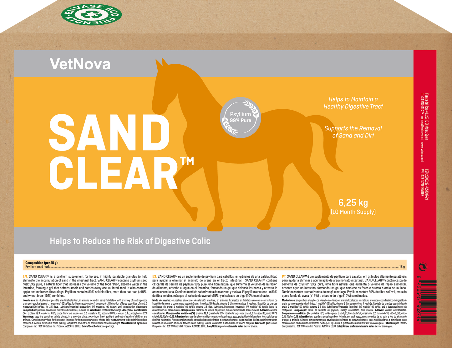 piedra grande de SAND CLEAR 6,3 kg suplemento de psyllium en pellets para eliminar arena en el intestino de caballos - Bolypets