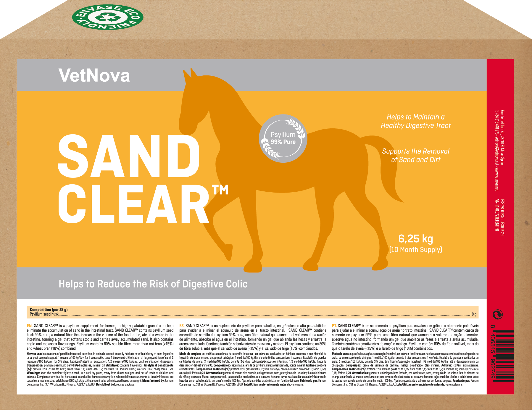 piedra grande de SAND CLEAR 6,3 kg suplemento de psyllium en pellets para eliminar arena en el intestino de caballos - Bolypets