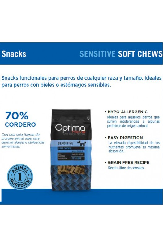 Snack para perros con digestiones sensibles | Alergia alimentaria | premios especiales para perros |  Cordero 150 g de Optima Nova - Comprar en bolypets.com