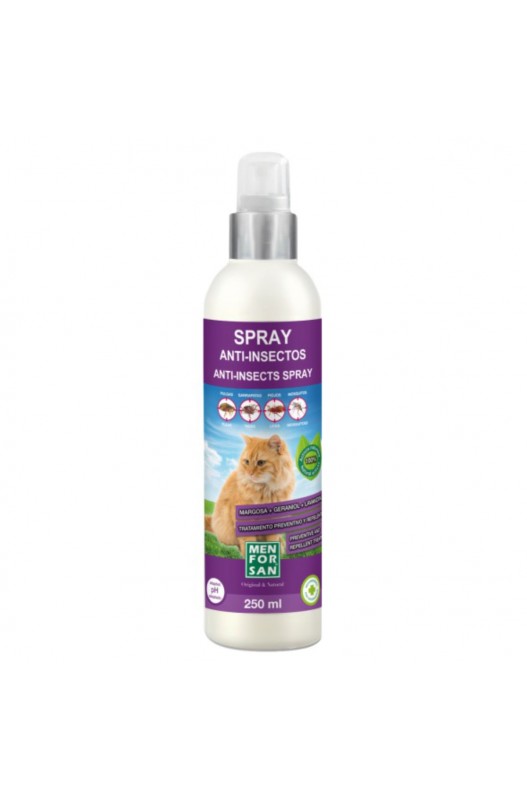 SPRAY ANTI-INSECTOS (MARGOSA GERANIOL Y LAVANDINO) Spray para gatos con activos naturales, MARGOSA, GERANIOL y aceite de LAVANDINO. 