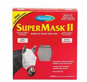 Caballo llevando la máscara antimoscas SUPERMASK II con orejeras de protección premium contra insectos -Bolypets