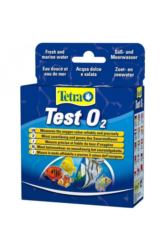 Tetra Test O2 (Oxígeno) es un test que ha sido diseñado para determinar los niveles de oxígeno que tiene el acuario tanto de agua dulce como de agua salada. Mide el valor exacto del pH en el agua dulce. El test tiene una alta estabilidad a largo plazo y cuenta con un gran alcance.