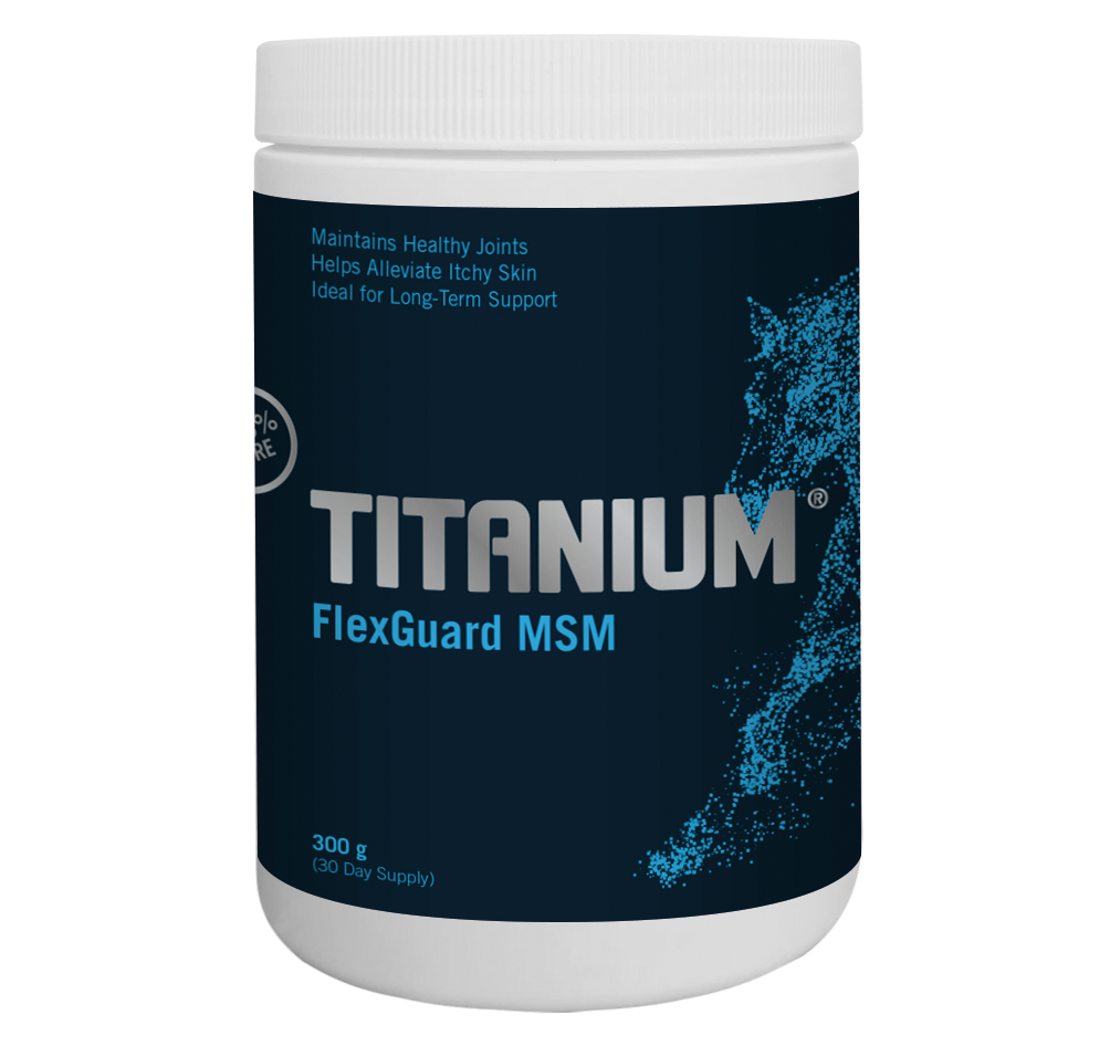 Bote de TITANIUM FlexGuard MSM suplemento equino antiinflamatorio natural para articulaciones y tendones  Bolypets