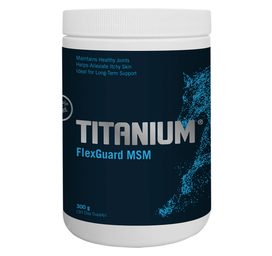 Bote de TITANIUM FlexGuard MSM suplemento equino antiinflamatorio natural para articulaciones y tendones  Bolypets