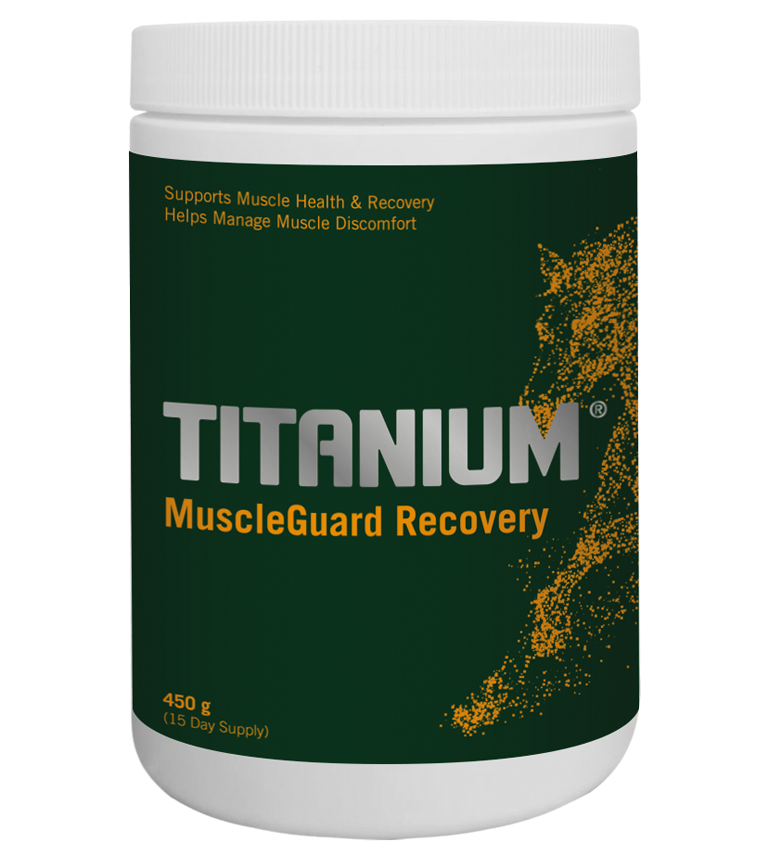 Bote de TITANIUM MuscleGuard Recovery suplemento equino protector y recuperador muscular -Bolypets