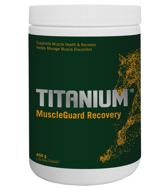 Bote de TITANIUM MuscleGuard Recovery suplemento equino protector y recuperador muscular -Bolypets
