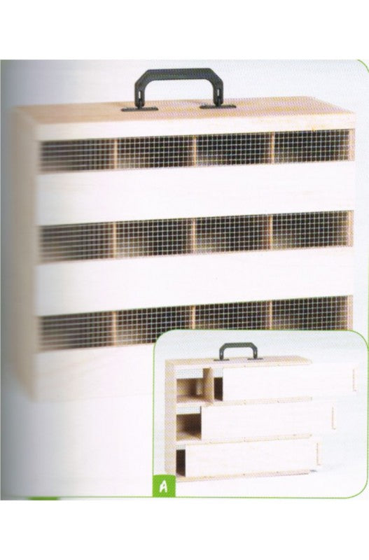 Transportín de madera para pájaros. 12 Huecos